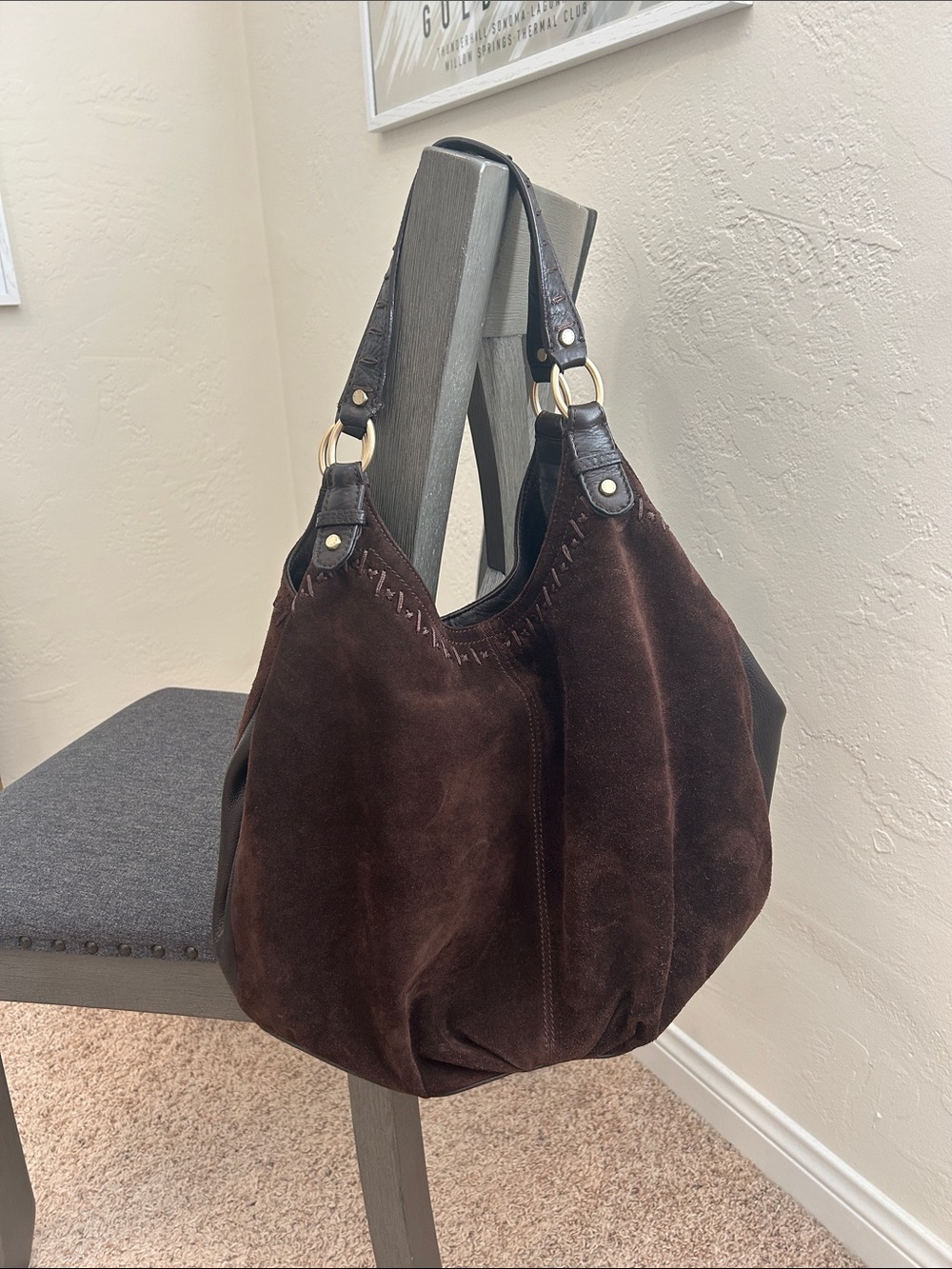 Sigrid Olsen Dark Brown Suede Hobo Shoulder Bag